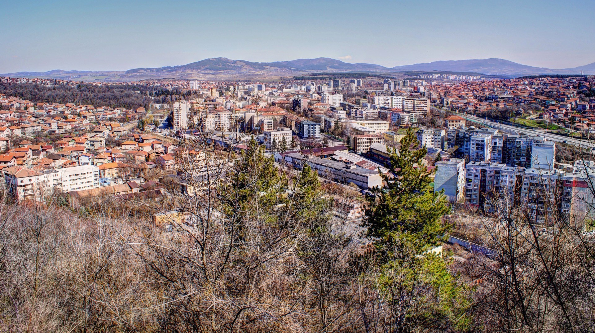 Pernik and its valley from Krakra Fortress